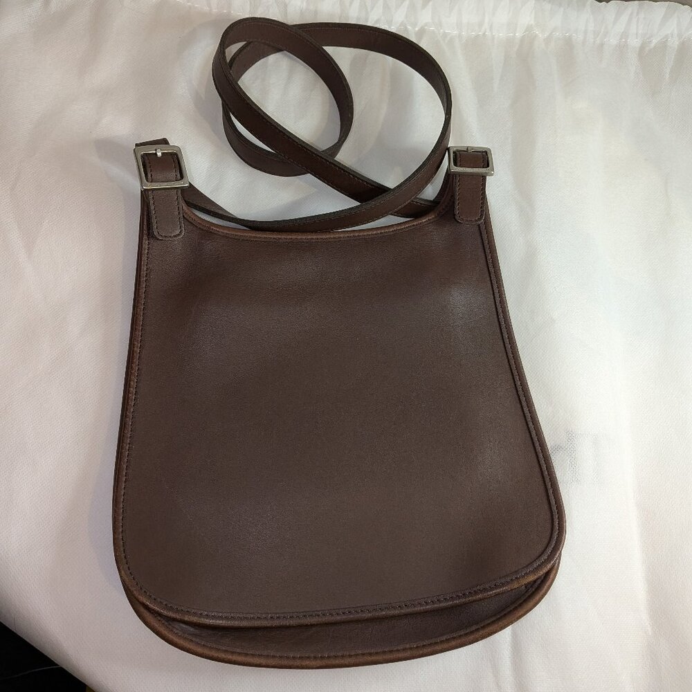 VINTAGE COACH Saddle Hippie Slim Flap Brown Leather Crossbody Bag Purse EUC